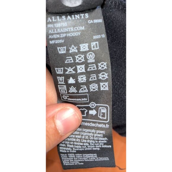 AllSaints Ave Zip Black Cotton Hoodie Sweatshirt Men  size small - Picture 8 of 8